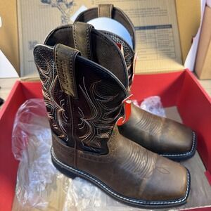 NEW Justin Stampede Mens Waxy Brown Water Buffalo Square Steal Toe‎ Work Boots
